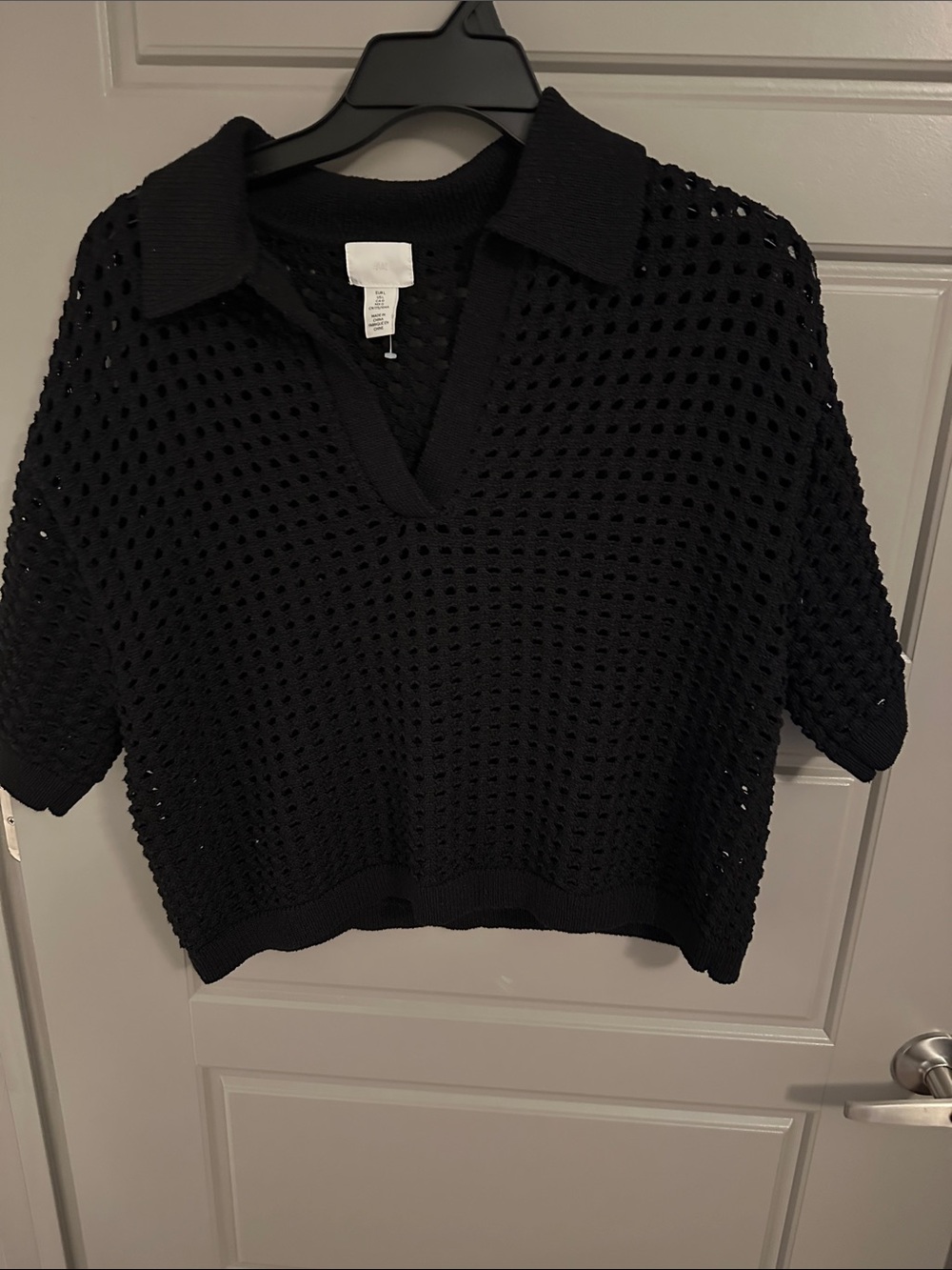 H&M Black Crocheted Polo Crop Top